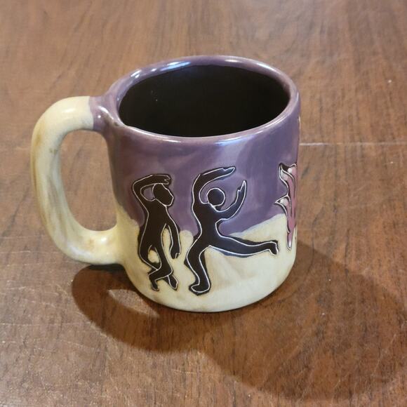 Mara Mexico Pottery Large 16oz Mug Fire Dancers Two-Toned Purple And Tan - Picture 1 of 8
